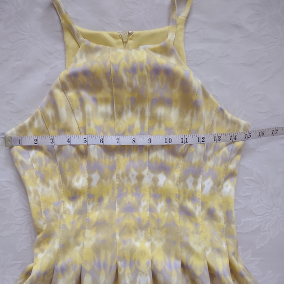 Calvin Klein halter yellow Printed fit & flare cocktail dress With Pockets - Picture 4 of 9